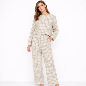 Caron Callahan Ellis Pant & Woven Zip-Back Top Set – Wool Blend Windowpane Check